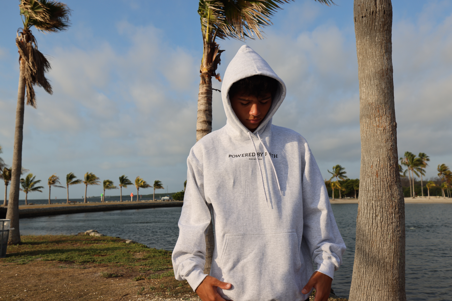 Ash Grey "Powered by Faith" Hoodie