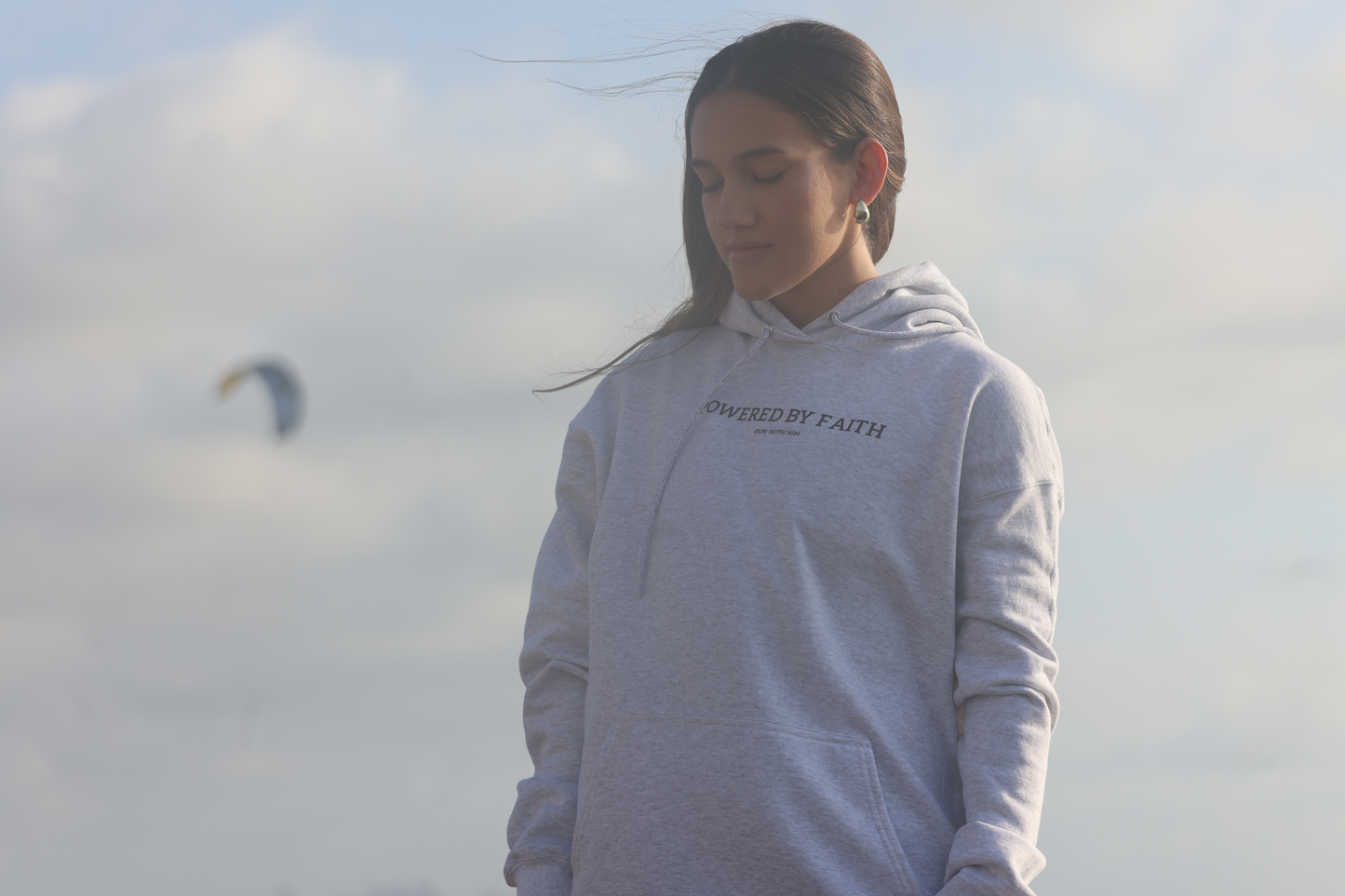 Ash Grey "Powered by Faith" Hoodie
